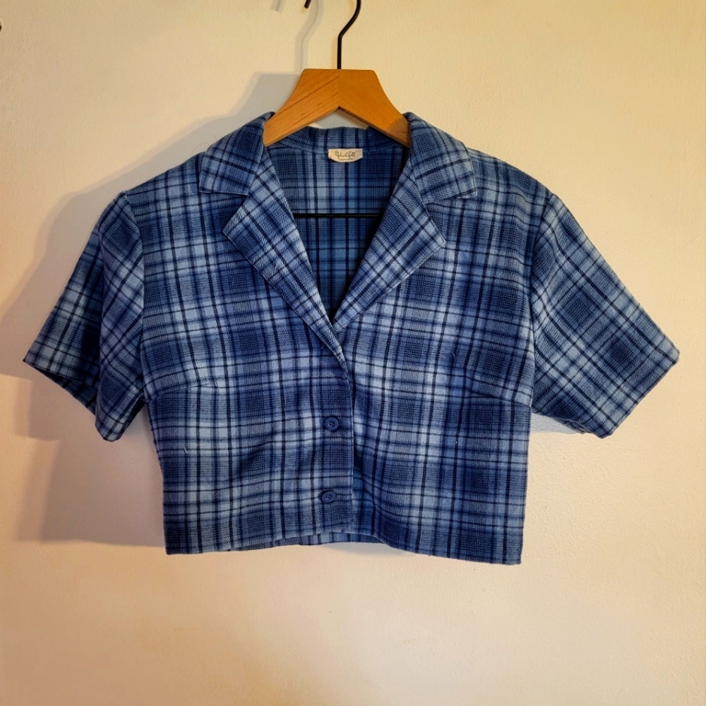 Brandy Melville John Galt Short Sleeve Blue Button-down Crop Top